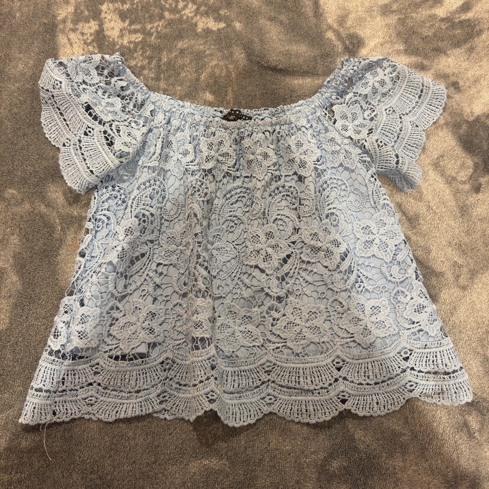 Haute Monde Lace Off-Shoulder Blouse - Light Blue